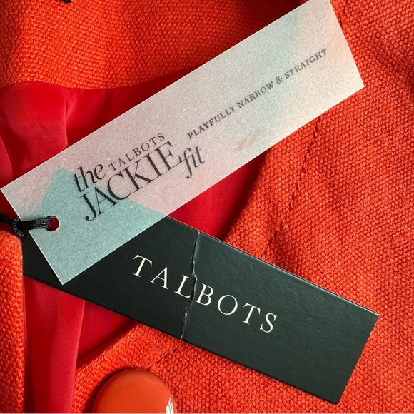 Talbots NWT 100% Linen Jackie Fit Blazer Jacket Orange Red Button Size 12 Lined - Picture 6 of 7